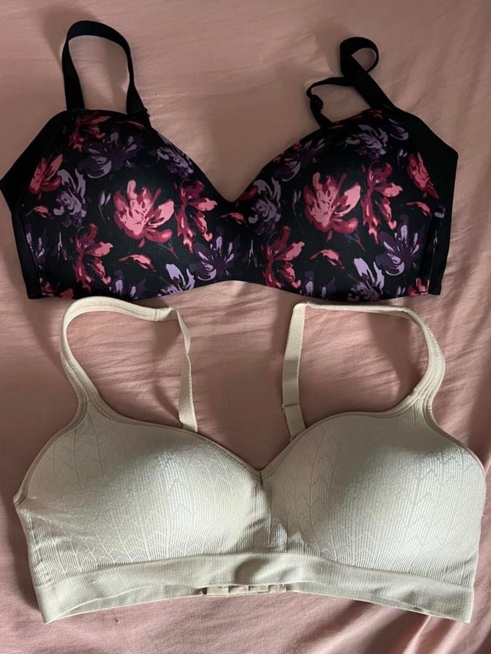 Warners Floral Black & Pink Bra and Bali Cream Bra